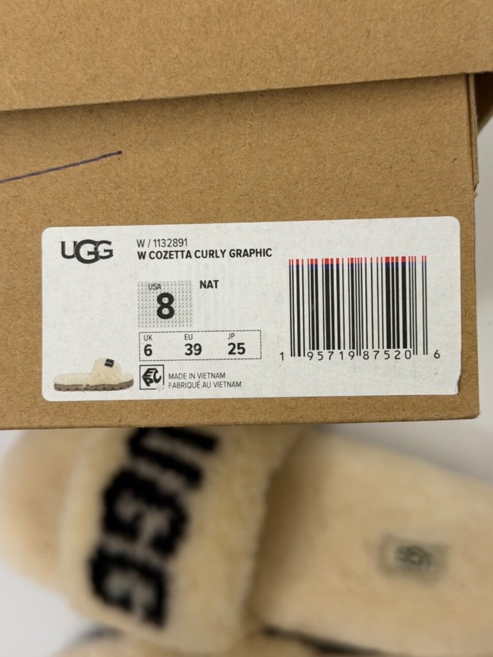 UGG Cozetta Curly Graphic Logo Slide Slippers Natural Women’s Size 8 NWB - Picture 7 of 7